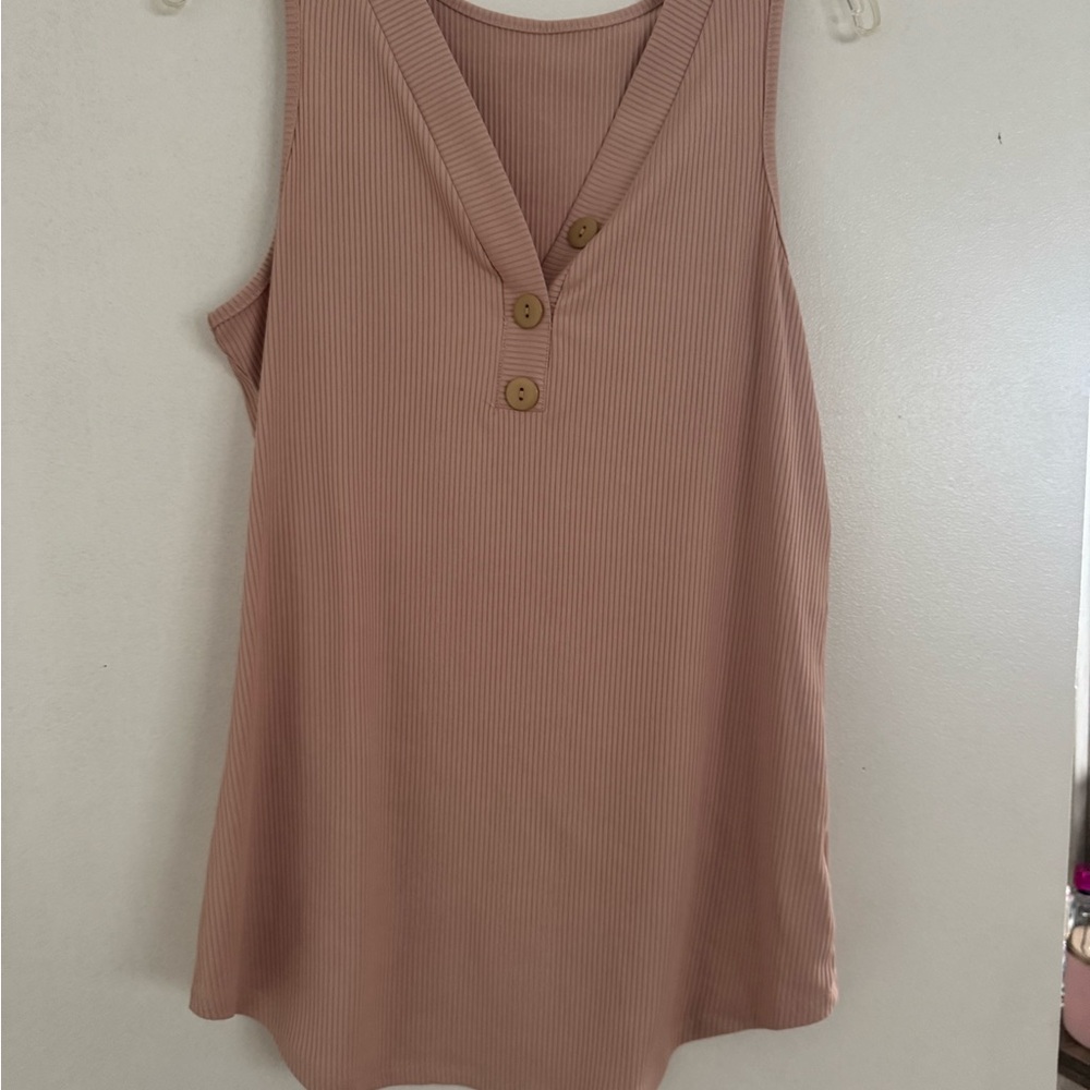 Sleeveless Ribbed Top with Button Detail - Pink